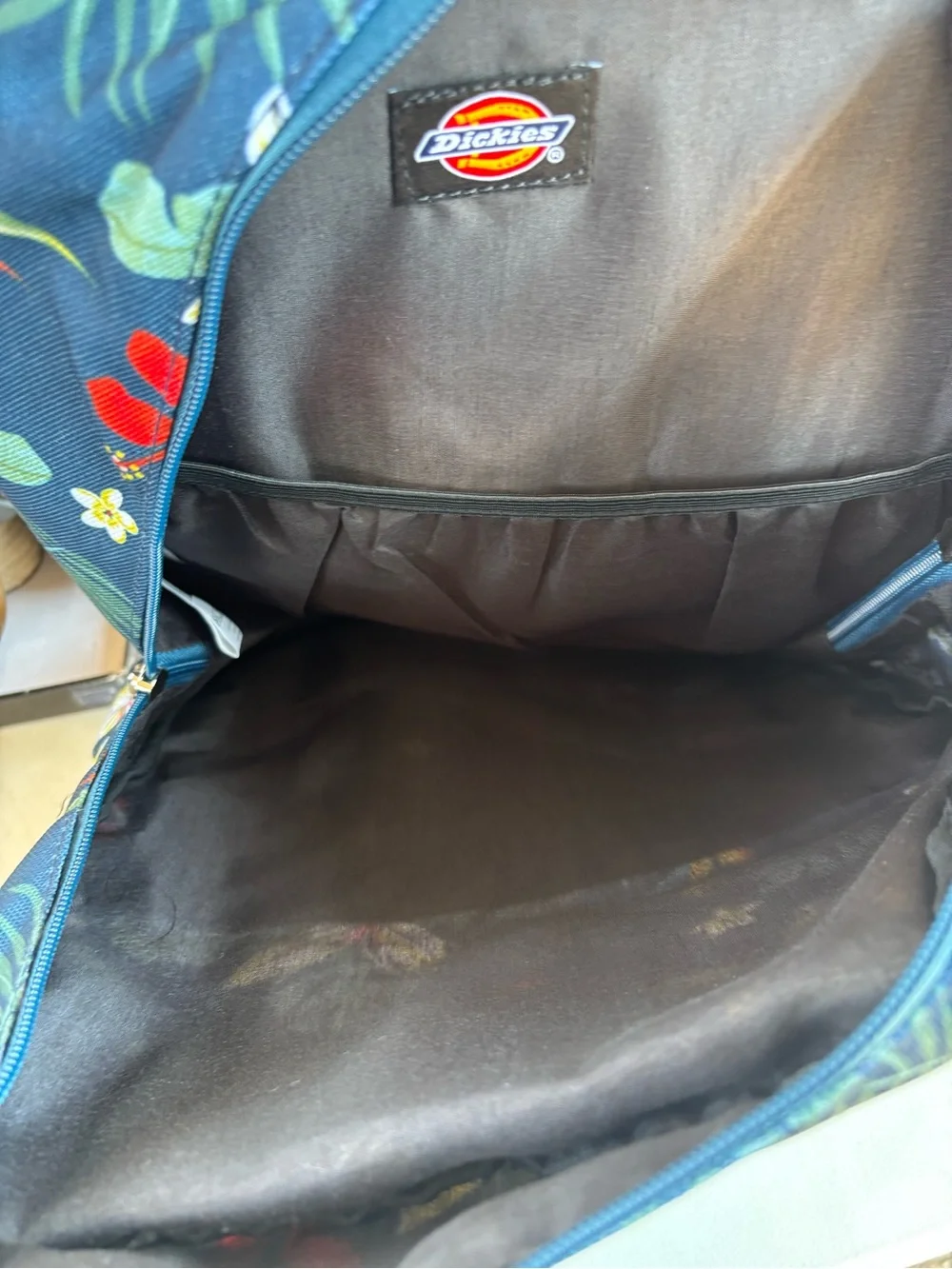 Dickies Blue Floral Backpack with Brown Trim